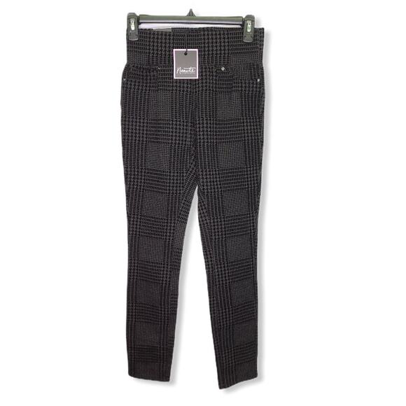 Nanette Flocked Glen Plaid Jeggings Black Gray XS - Picture 2 of 5